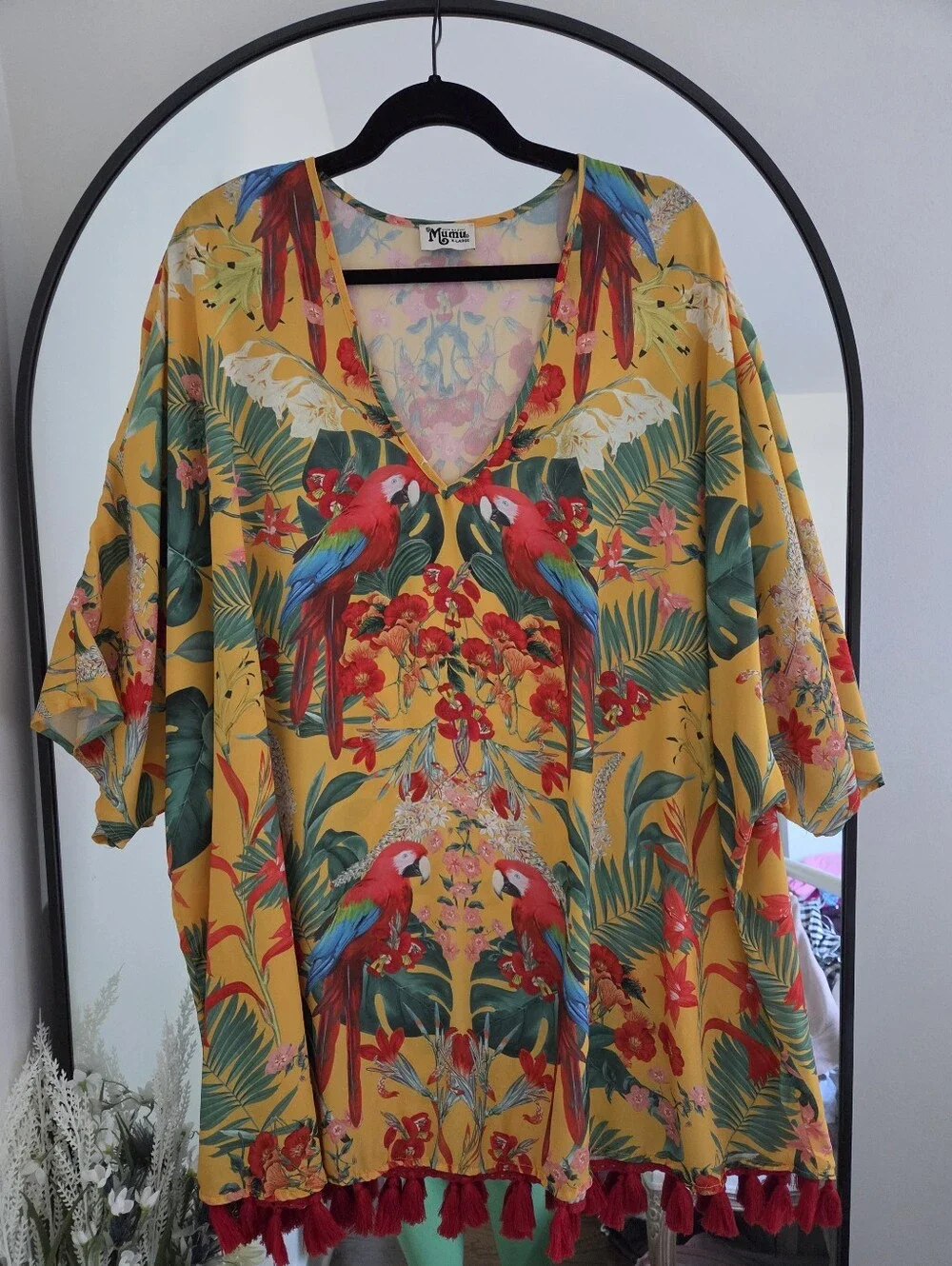 Show Me Your MuMu Yellow Parrot Swim Coverup with Red Tassels